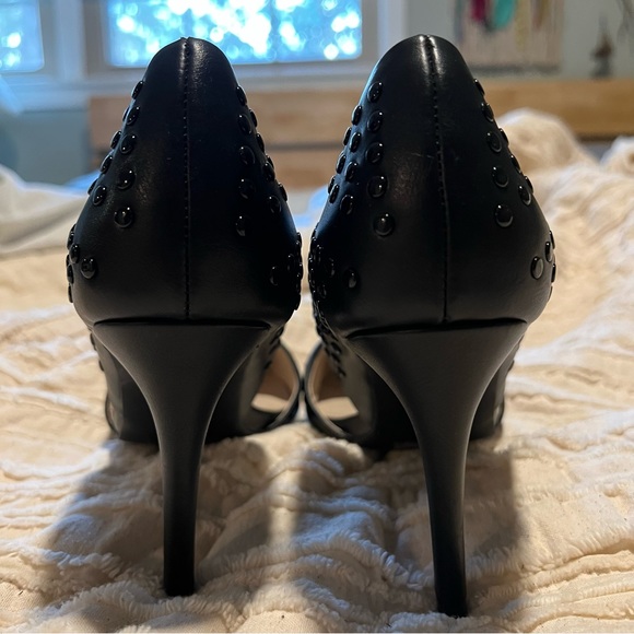 French Connection Black Vegan Leather Forever Studded Pointy Toe Pumps Heels - Picture 10 of 14